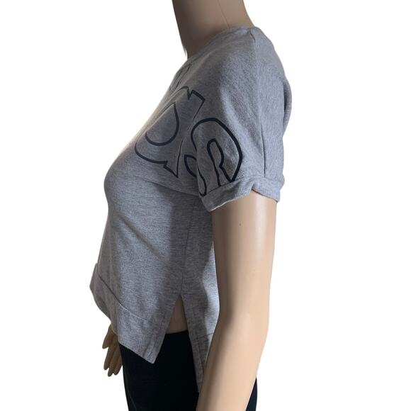 Adidas Women's Small Crop Top Graphic Logo Short Sleeve Gray Black 100% Cotton - Picture 3 of 6